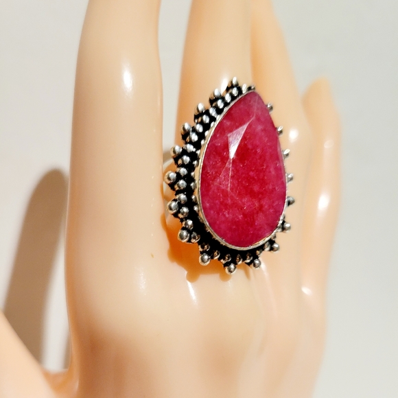 Natural Raw Cut Ruby 925 Silver Ring - Picture 2 of 12